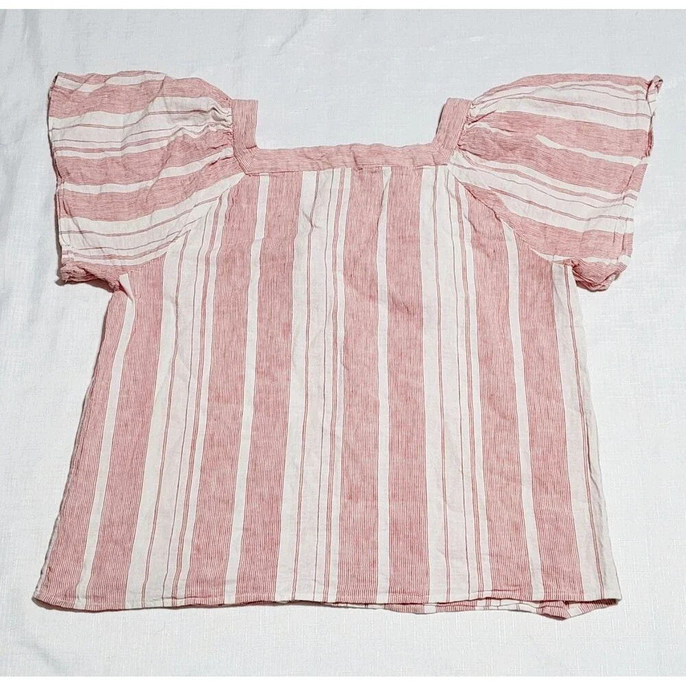 Banana Republic Off the Shoulder Blouse Womens Small Red Striped Flutter Sleeve - Picture 6 of 7
